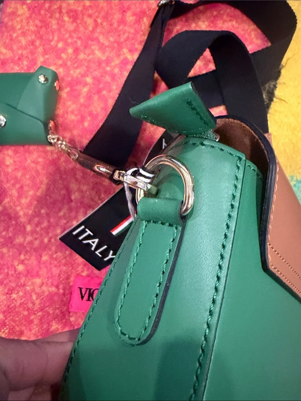 Italina Green & Brown original Leather Crossbody Bag with Matching Pouch